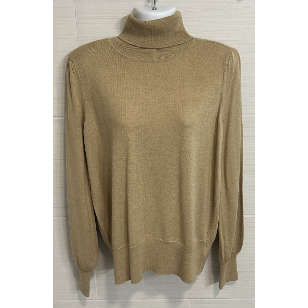 Crown & Ivy Tan Beige Cashmere‎ Blend Turtleneck Sweater L, Classic - Repaired
